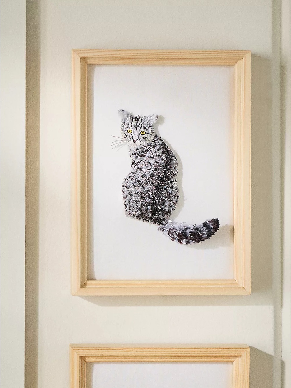 Anthropologie Cat Beaded Wall Art Tabby Gray Black Hand Crafted Bespoke New - Picture 2 of 6